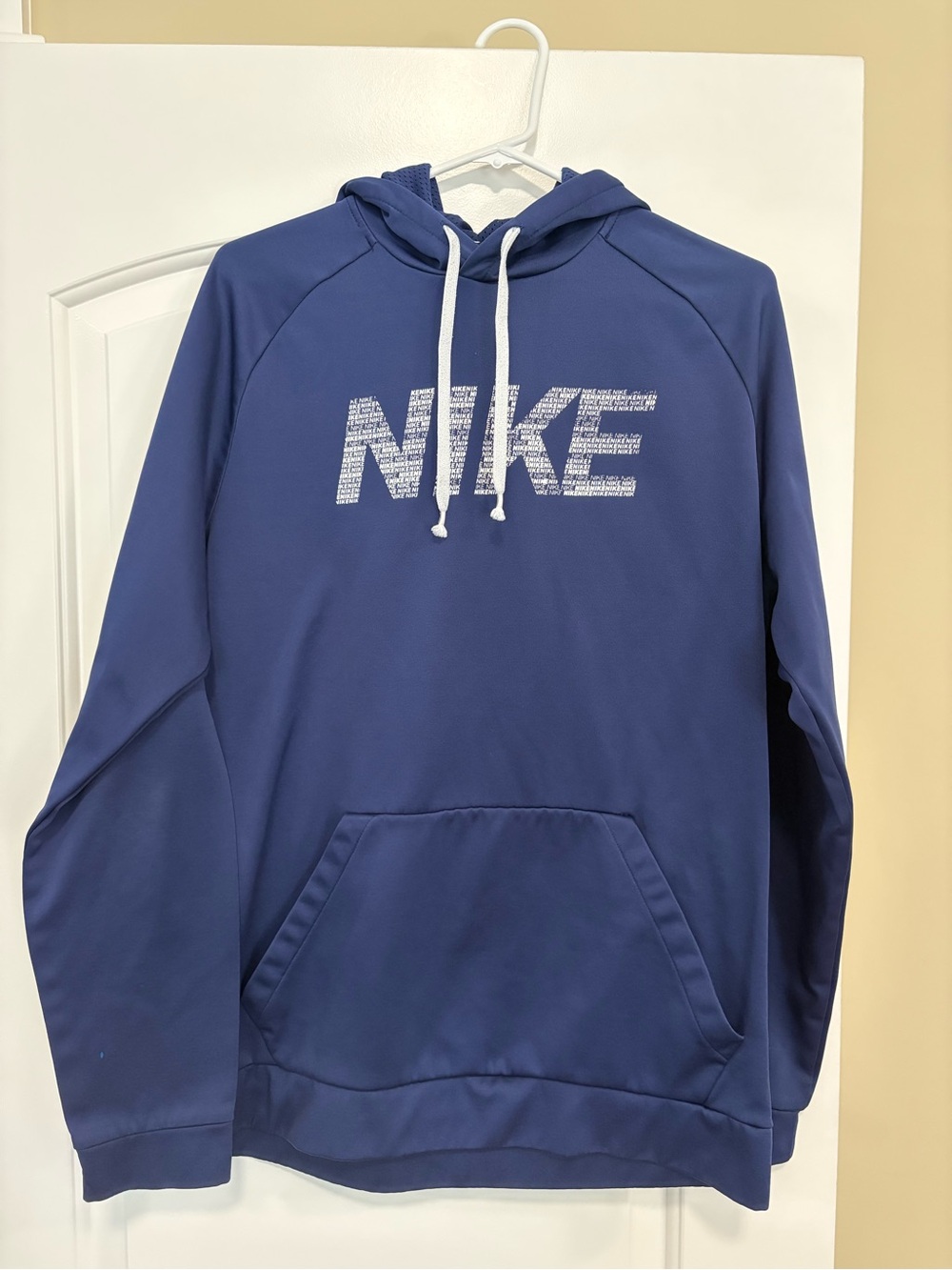 Nike Men's Navy Blue Hoodie with White Logo